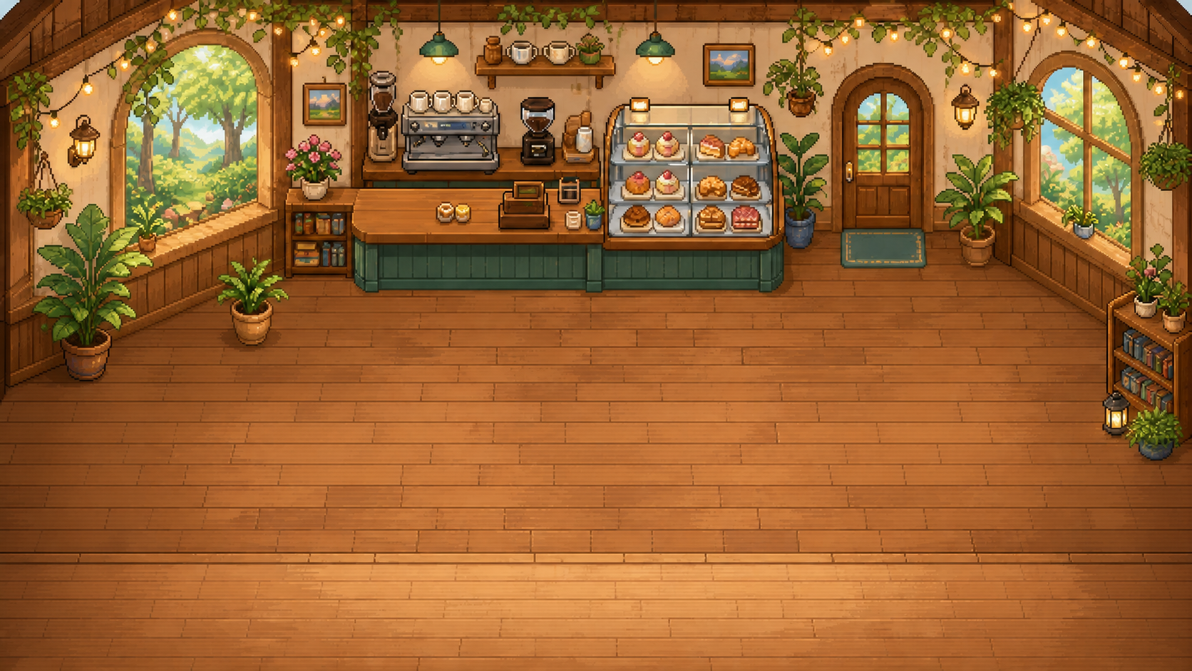Simulasi Kafe Nyaman — Tycoon Kafe Piksel Hutan